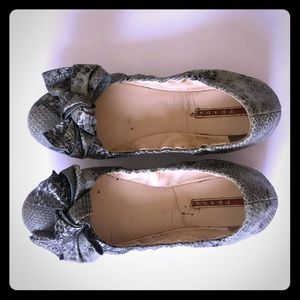 Prada snakeskin pattern leather ballet flats